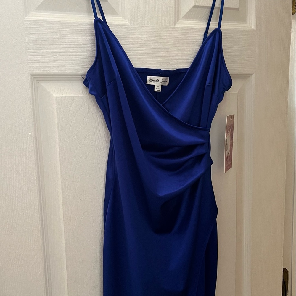 Emerald Sundae Royal Blue Draped Mini Dress
